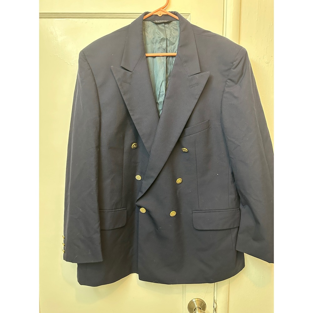 Burberrys Saks Fifth Avenue Navy Wool Double Breasted Blazer Gold Buttons